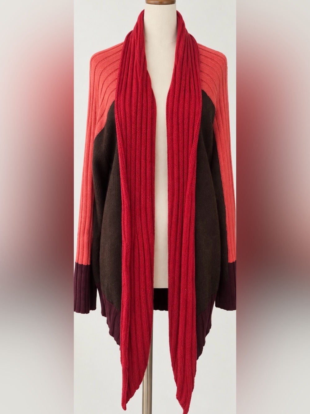 [Les Copains Italy] 100% Wool Colorblock Draped Cardigan Size 42 NWT